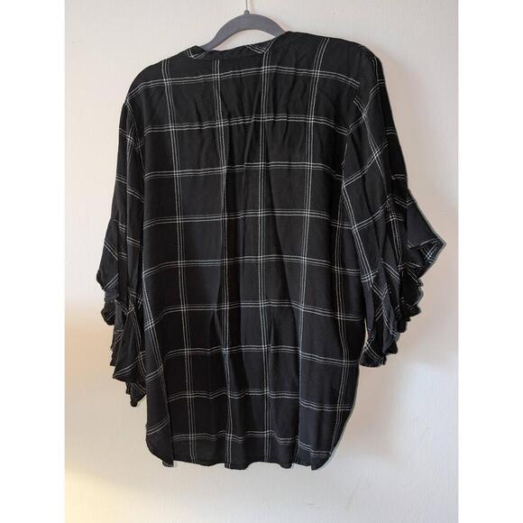 Vince Camuto Blouse Womens Size Large Black White Plaid Tunic Ruffle Sleeves - Picture 4 of 4